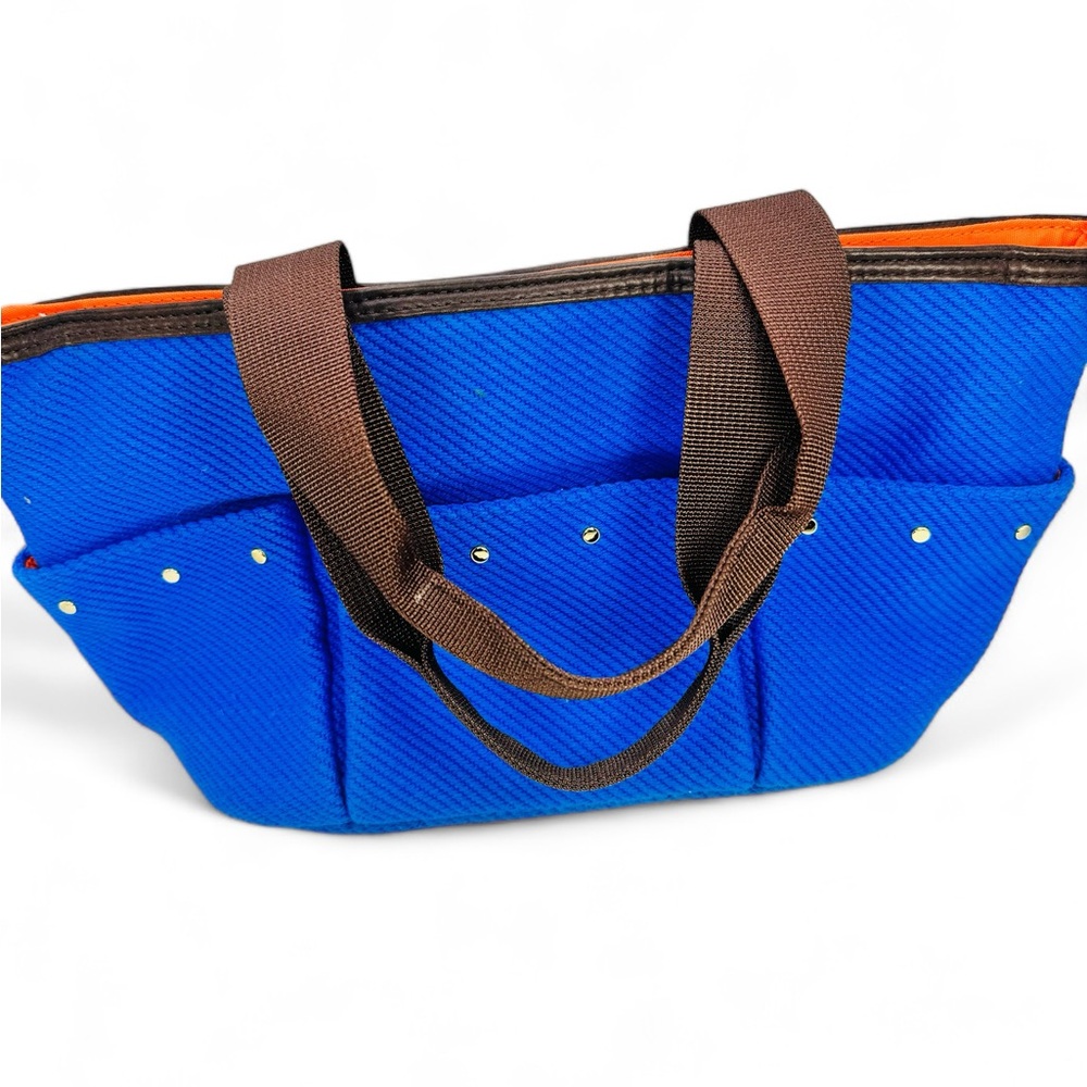 Bath And Body Works Blue Canvas Tote Bag Orange Interior HAS SOME STAINS!READ! - Picture 2 of 14
